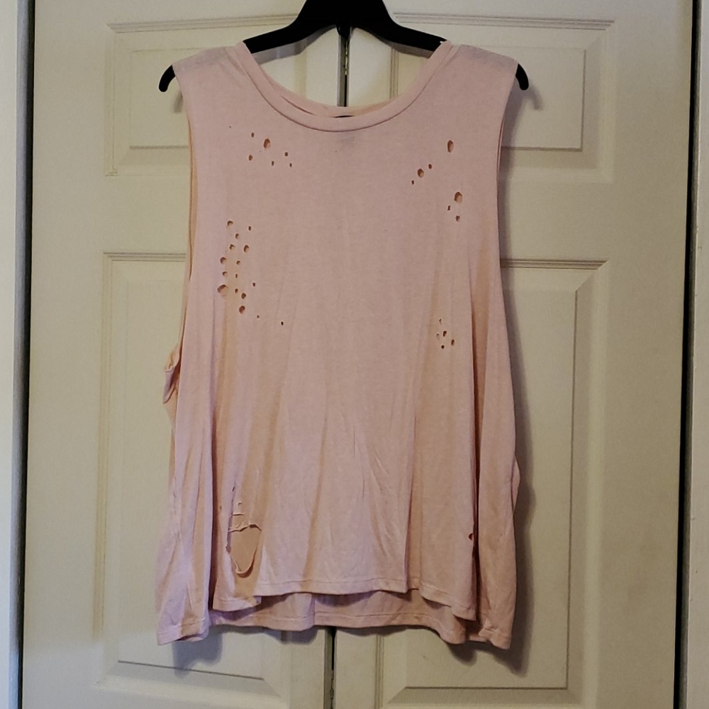 Distressed Pink Muscle Tank
